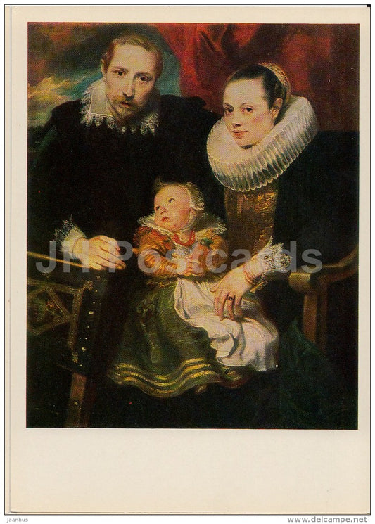 painting by Anthony van Dyck - Family Group - baby - Flemish art - 1980 - Russia USSR - unused - JH Postcards