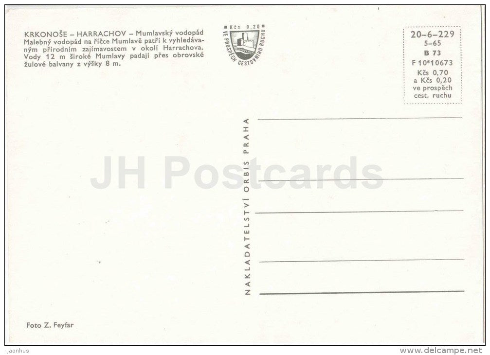 Krkonose - Harrachov - Mumlavsky waterfall - Czechoslovakia - Czech - unused - JH Postcards