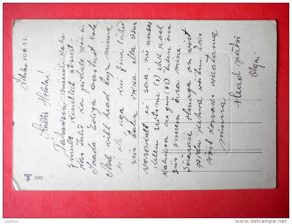 illustration - house - goose - embossed - T 2561 - circulated in Estonia 1923 - JH Postcards