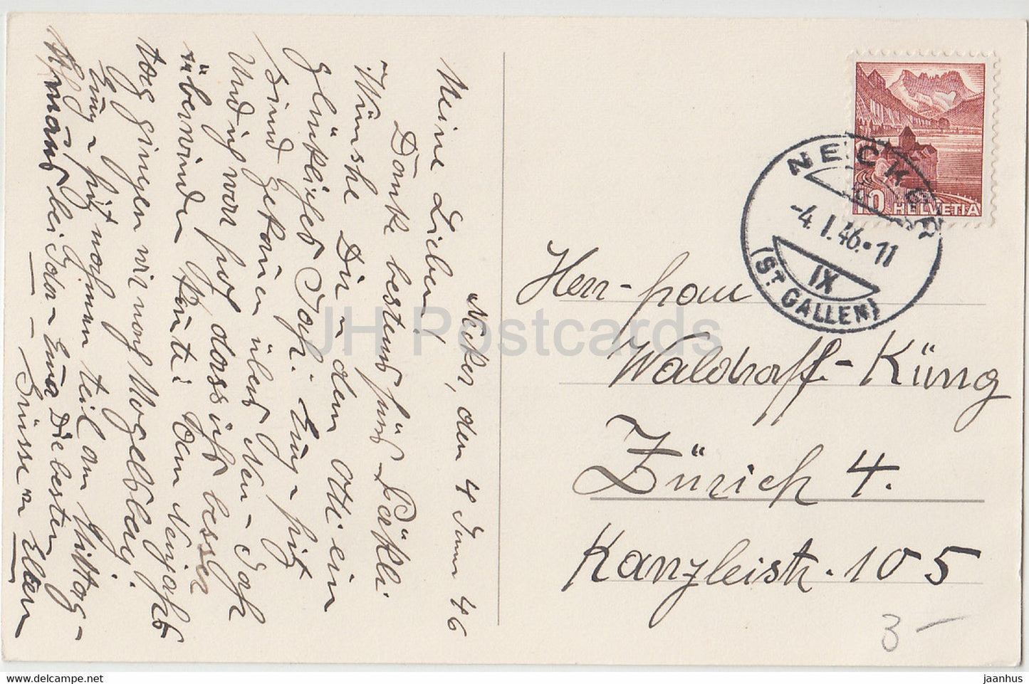 New Year Greeting Card - Viel Gluck im Neuen Jahr - girl - skiing - old postcard - 1946 - Germany - used