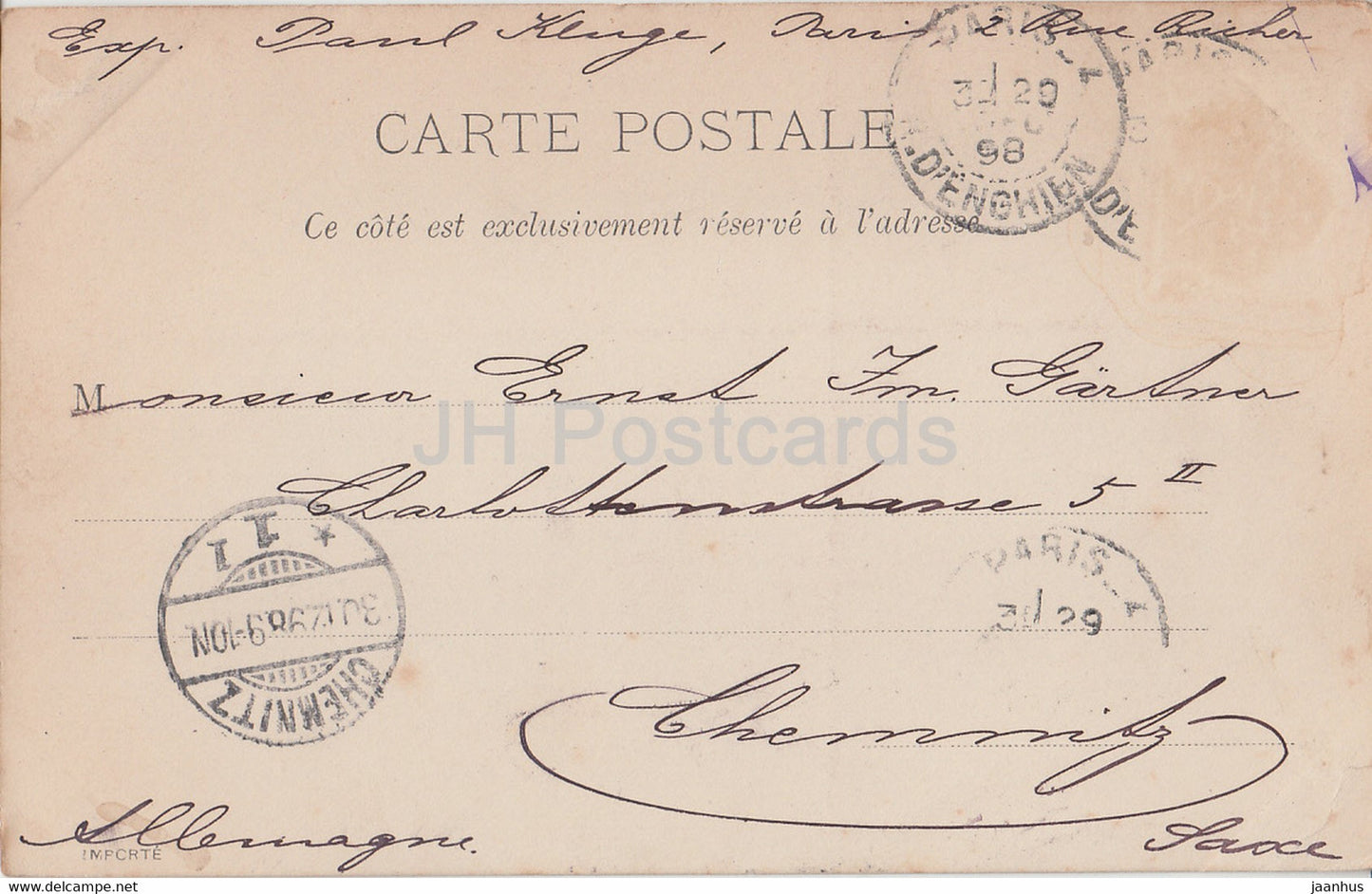 Paris - Avec tous mes voeux de bonheur pour l'annee 1899 - old postcard - 1898 - France - used