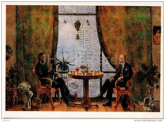 painting by Y. Krestovsky - Cheerio , Boris Ivanovich , 1974 - artist - russian art - unused - JH Postcards