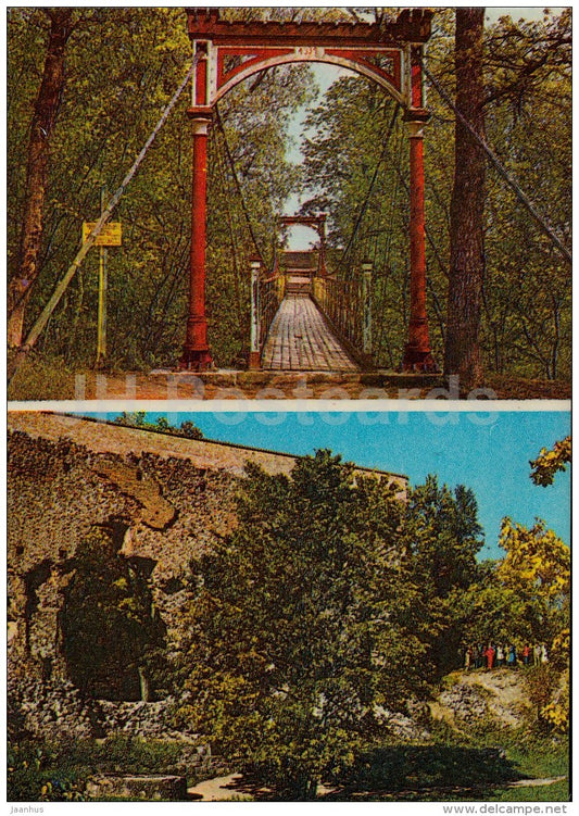 suspension bridge - ruins of the convent on Kaevumäe - Viljandi - 1982 - Estonia USSR - unused - JH Postcards