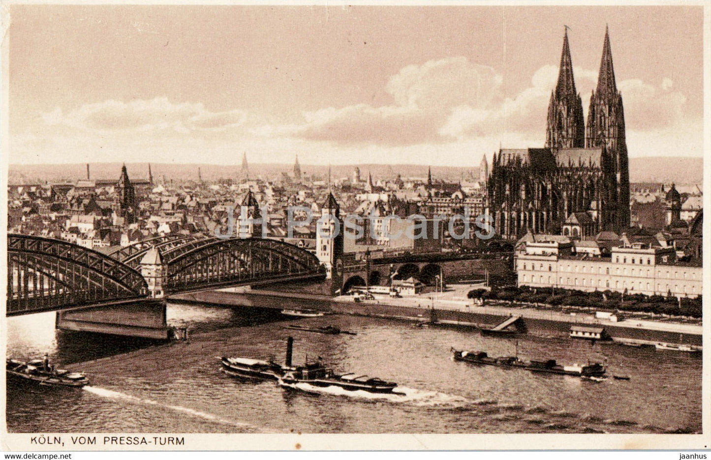 Koln - Cologne - vom Pressa Turm - bridge - old postcard - Germany - unused - JH Postcards