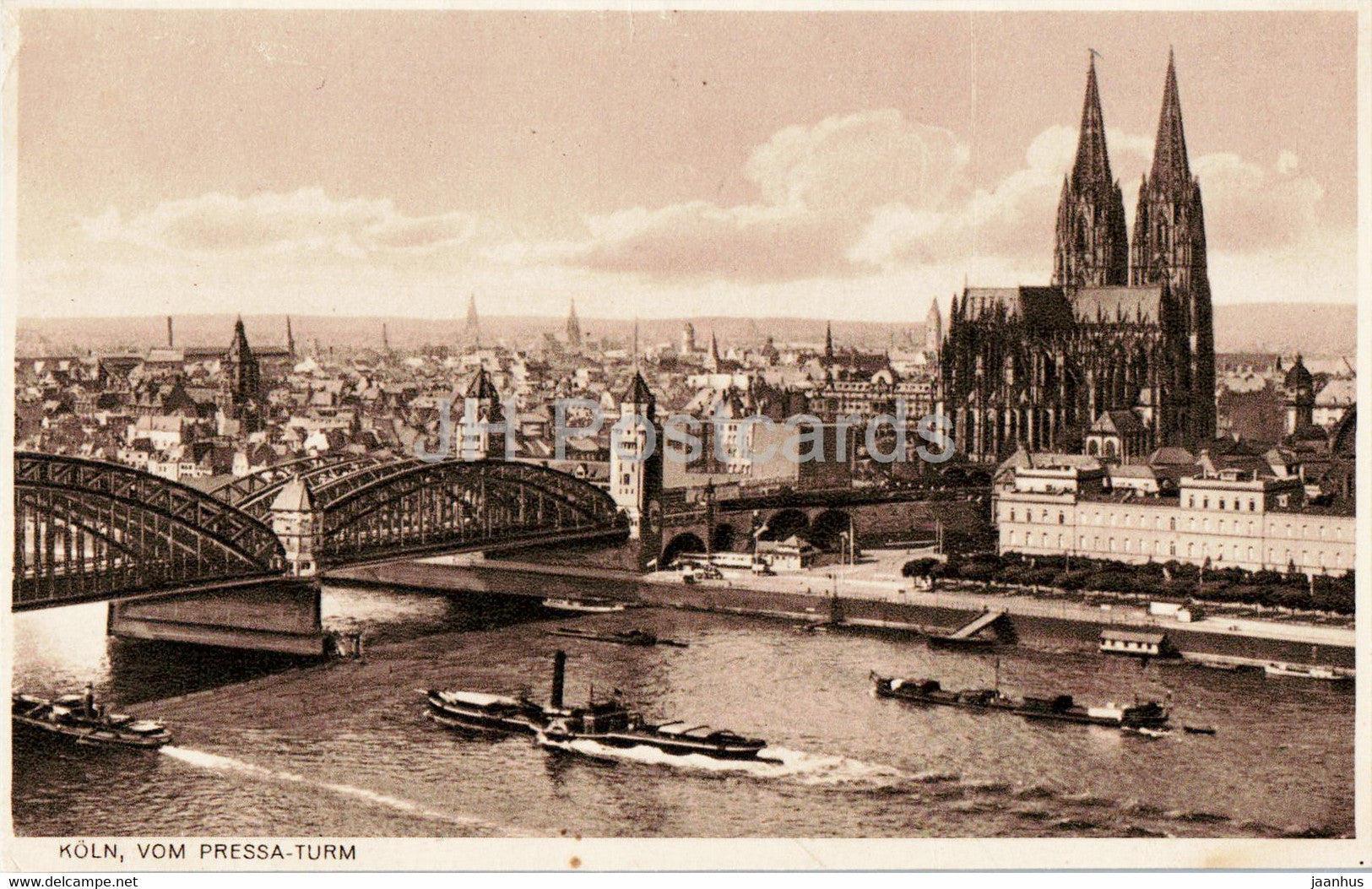 Koln - Cologne - vom Pressa Turm - bridge - old postcard - Germany - unused - JH Postcards