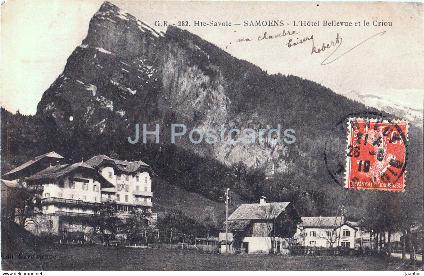 Samoens - L'Hotel Bellevue et le Criou - 282 - old postcard - 1919 - France - used - JH Postcards