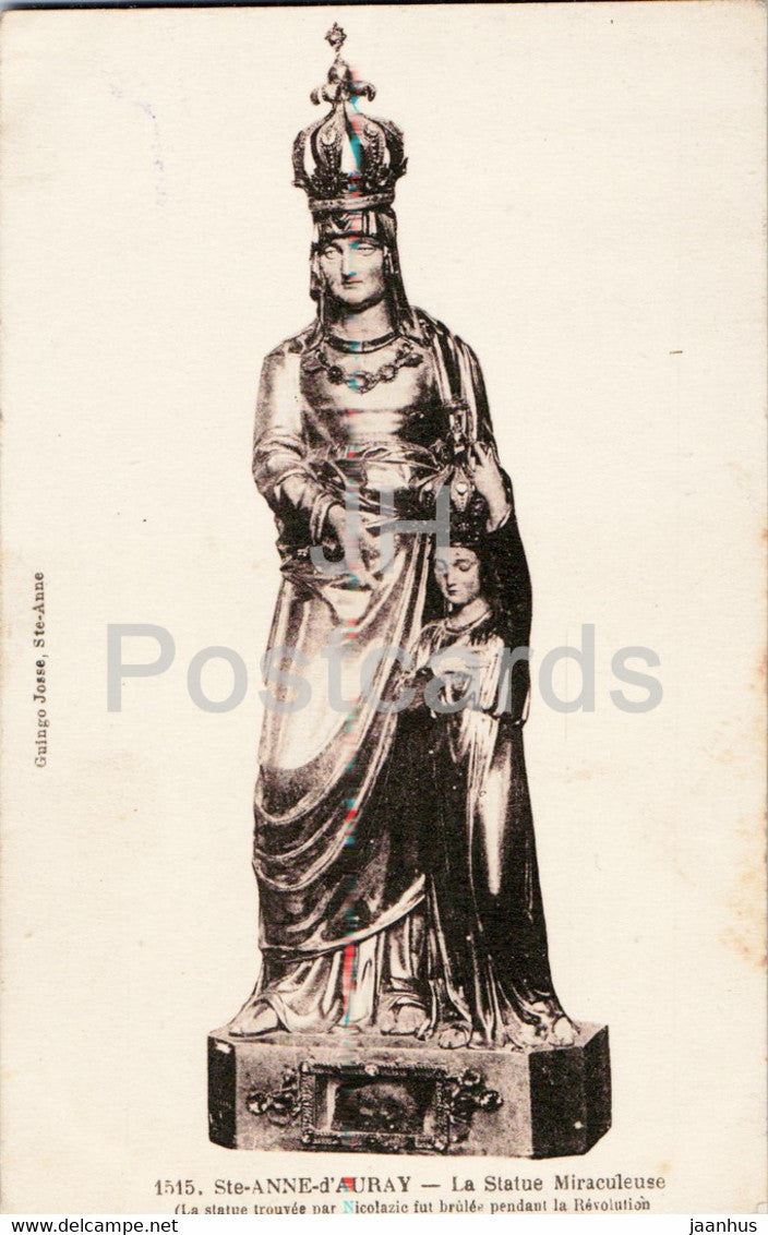 Ste Anne d'Auray - La Statue Miraculeuse - 1515 - old postcard - 1924 - France - used - JH Postcards