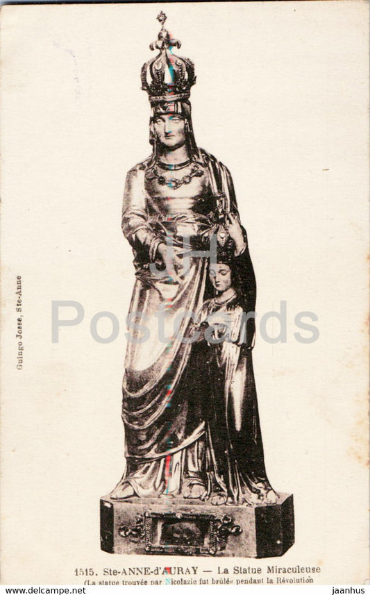 Ste Anne d'Auray - La Statue Miraculeuse - 1515 - old postcard - 1924 - France - used - JH Postcards