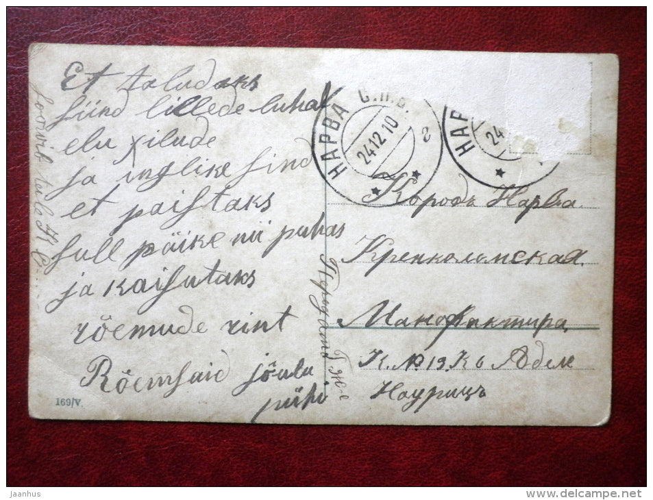 illustration 169/V - men - lamp - night town - circulated in Estonia 1910 - used - JH Postcards