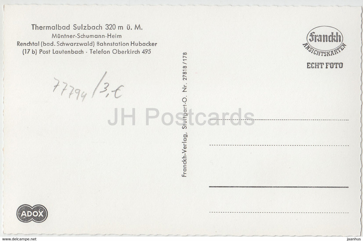 Thermalbad Sulzbach 320 m - Muntner Schumann Heim - voiture Volkswagen Beetle - Allemagne - inutilisée