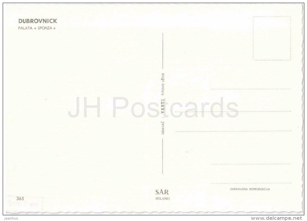 Sponza Palace - old town - Dubrovnik - Vesti - 365 - Yugoslavia - Croatia - unused - JH Postcards