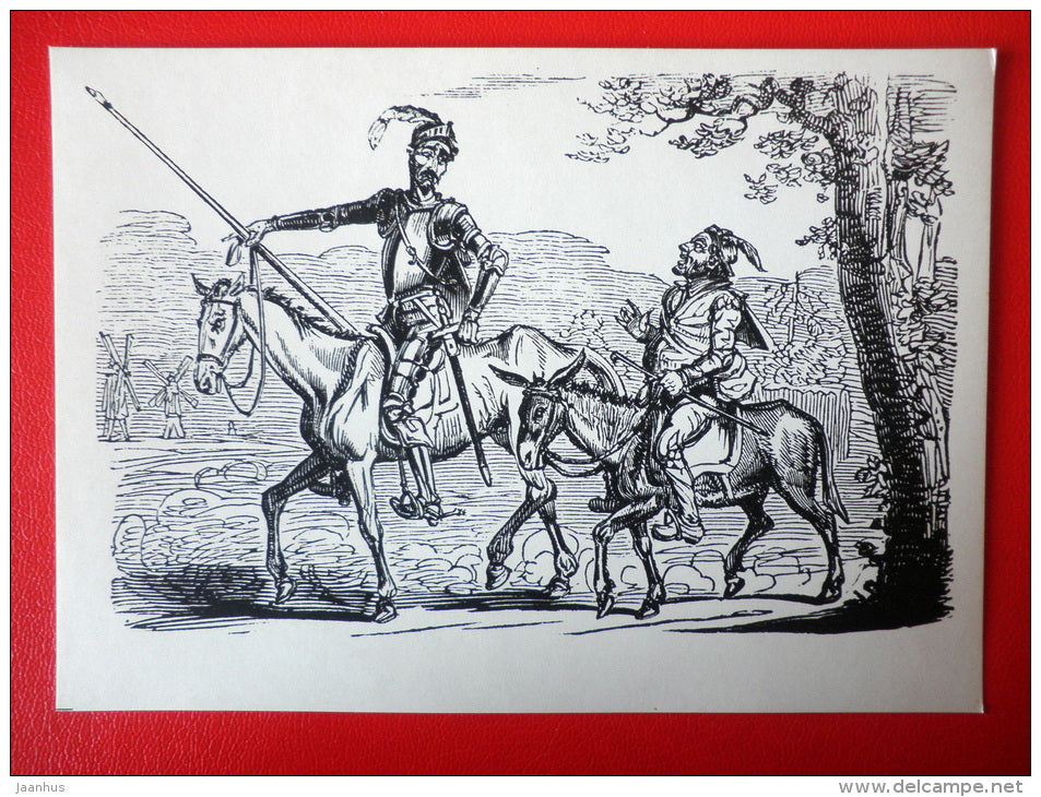illustration by G. Cruikshank - Donkey - Sanco Panza - Don Quixote by Miguel de Cervantes - 1965 - Russia USSR - unused - JH Postcards