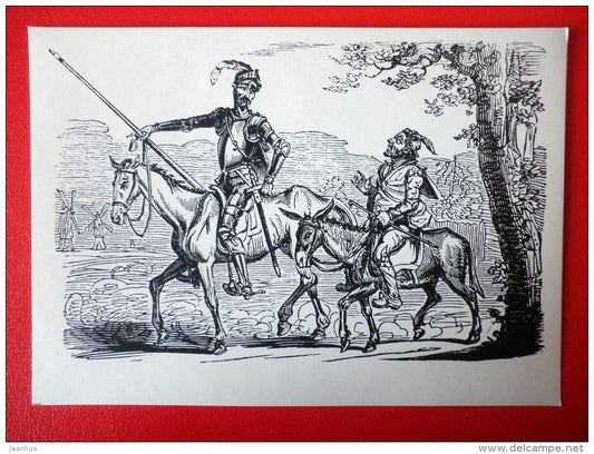 illustration by G. Cruikshank - Donkey - Sanco Panza - Don Quixote by Miguel de Cervantes - 1965 - Russia USSR - unused - JH Postcards