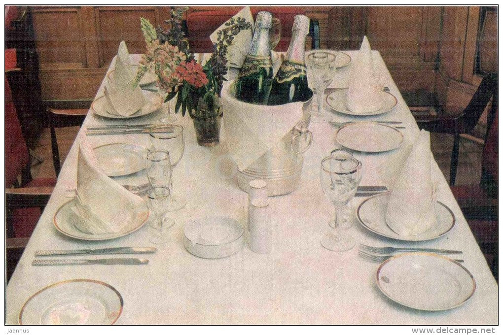 table for receptions - champagne - Table Setting - 1985 - Russia USSR - unused - JH Postcards