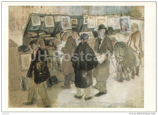 painting by A. Johani - Secondhand booksellers , 1937 - Bouquinistes - Paris motives - estonian art - unused - JH Postcards
