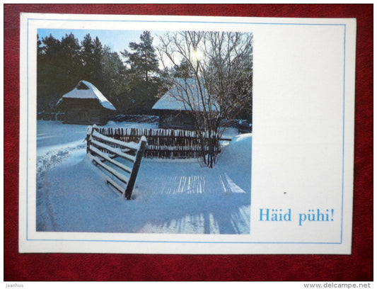 New Year Greeting card - farm , winter - 1984 - Estonia USSR - used - JH Postcards