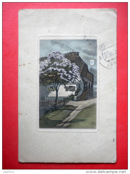 illustration - house - embossed - T 2561 - circulated in Estonia 1924 - JH Postcards