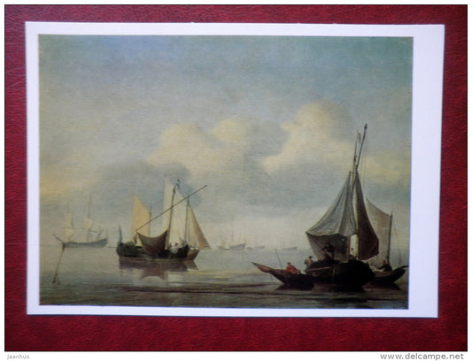 painting by Willem van de Velde The Younger - Tranquil Sea with Fishing Boats - sailing boat - dutch art - unused - JH Postcards