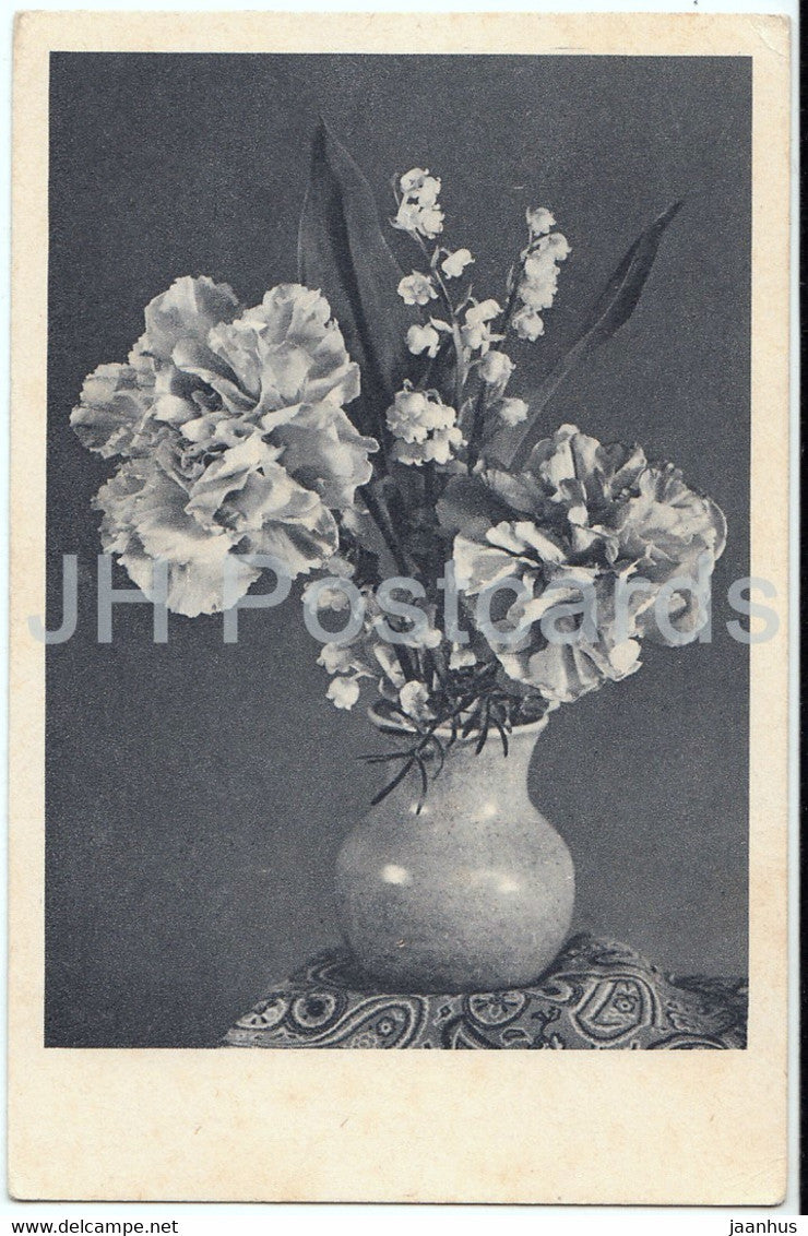 flowers in a vase - lily of the valley - peonies - flowers - T 115 - Feldpost - old postcard - 1943 - used - JH Postcards