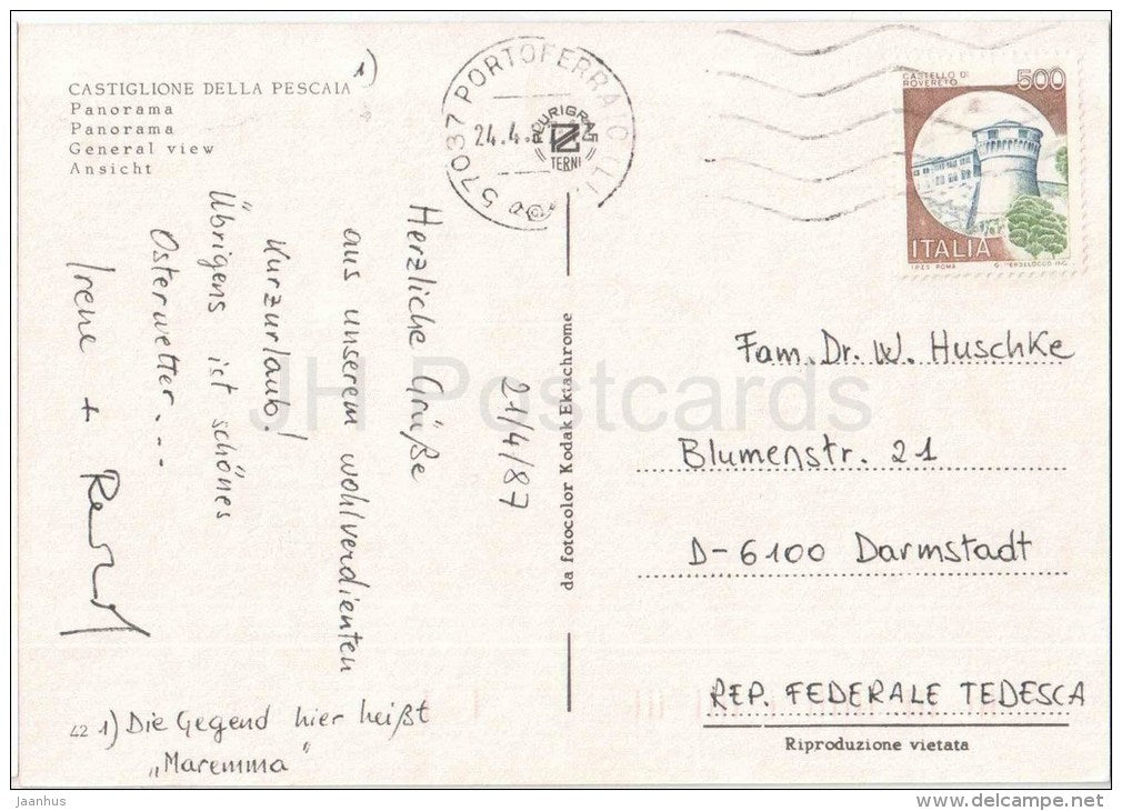 panorama - Castiglione della Pescaia - Grosseto - Toscana - 42 - Italia - Italy - sent from Italy to Germany 1987 - JH Postcards