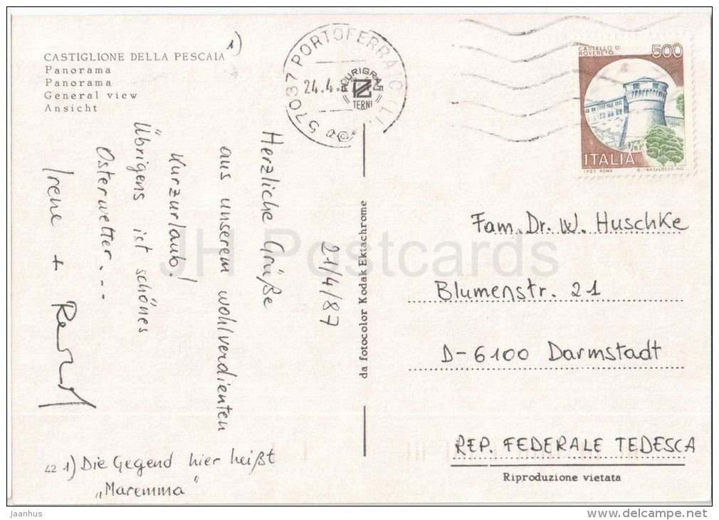 panorama - Castiglione della Pescaia - Grosseto - Toscana - 42 - Italia - Italy - sent from Italy to Germany 1987 - JH Postcards