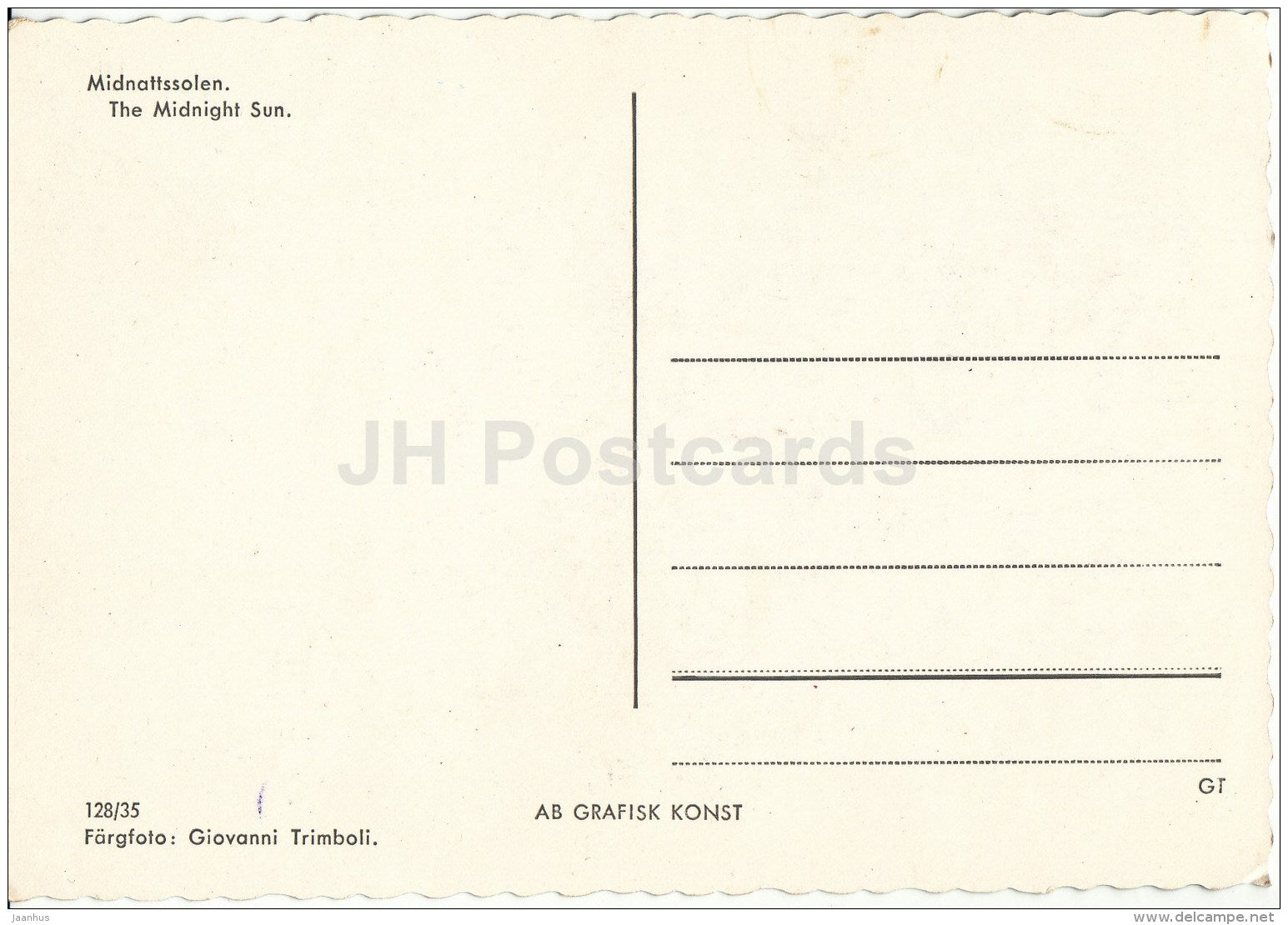 Midnattssolen - The Midnight Sun - 128/35 - Sweden - unused - JH Postcards