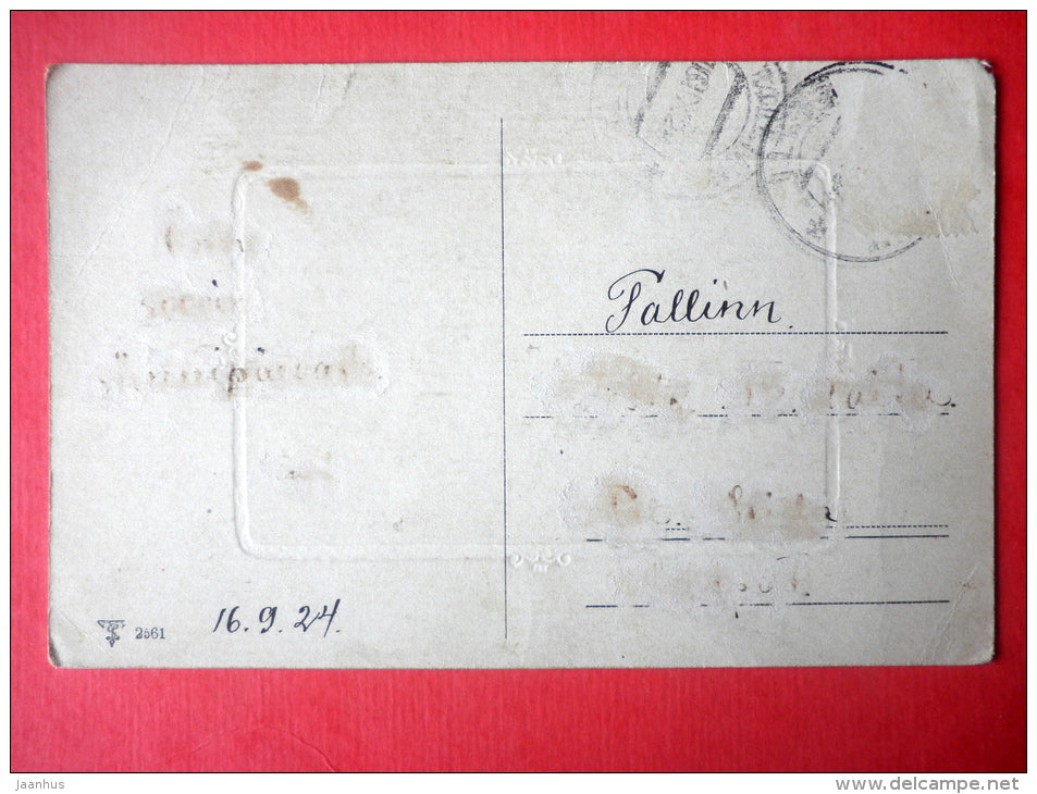 illustration - house - embossed - T 2561 - circulated in Estonia 1924 - JH Postcards