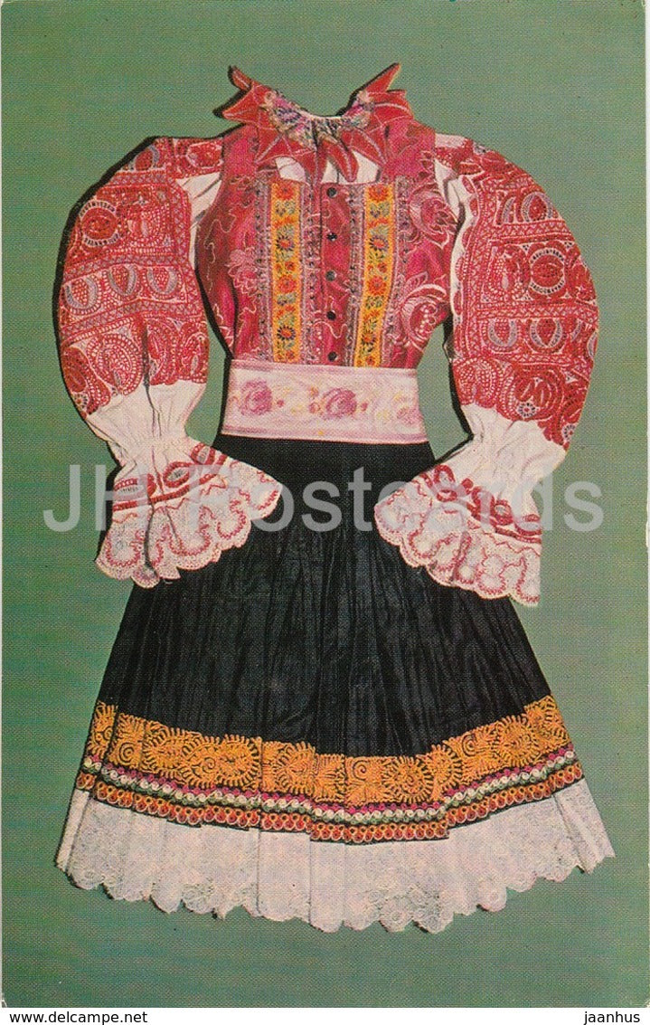 Womans Dress - Czech Republic - linen - silk  - folk costumes - Folk Art - 1973 - Russia USSR - unused - JH Postcards