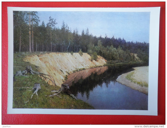painting by I. Levitan . Wooded River-bank , 1892 - russian art  - unused - JH Postcards