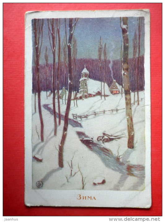 illustration - church - winter - source - Vise Paris nr 147 - sent from Petrograd to Estonia Reval Imperial Russia 1910s - JH Postcards