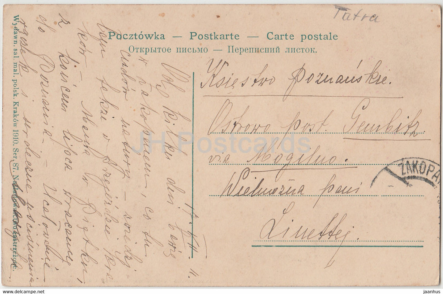 Tatry - Kuznica ze szczytu Nosala - 87 - carte postale ancienne - 1910 - Pologne - utilisé