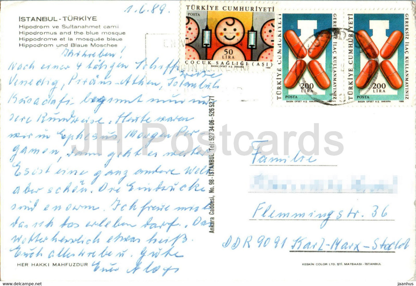 Istanbul - Hipodromus and the Blue Mosque - 1989 - Turkey - used