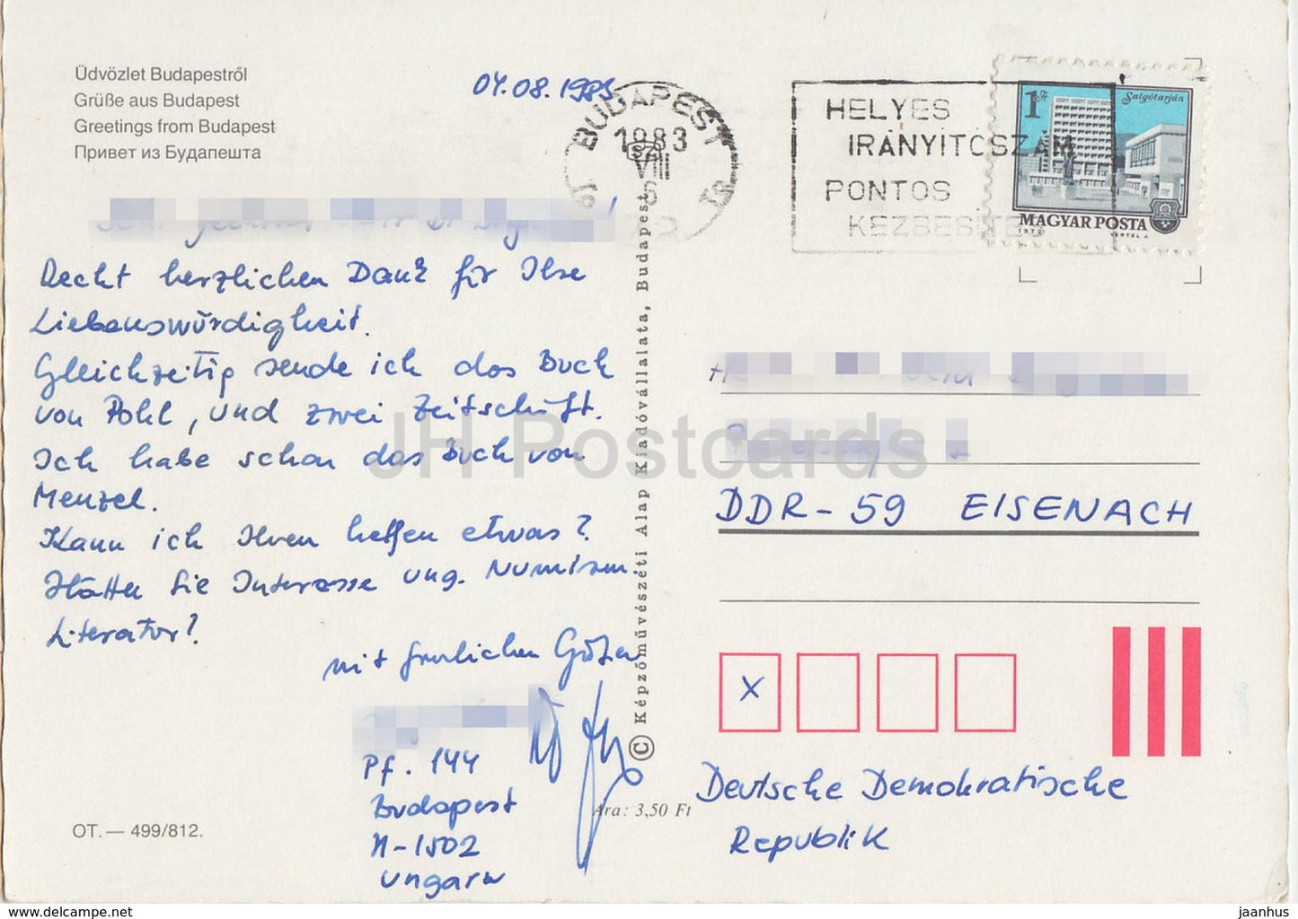 Salutations de Budapest - pont - parlement - architecture - cathédrale - multiview - 1983 - Hongrie - utilisé