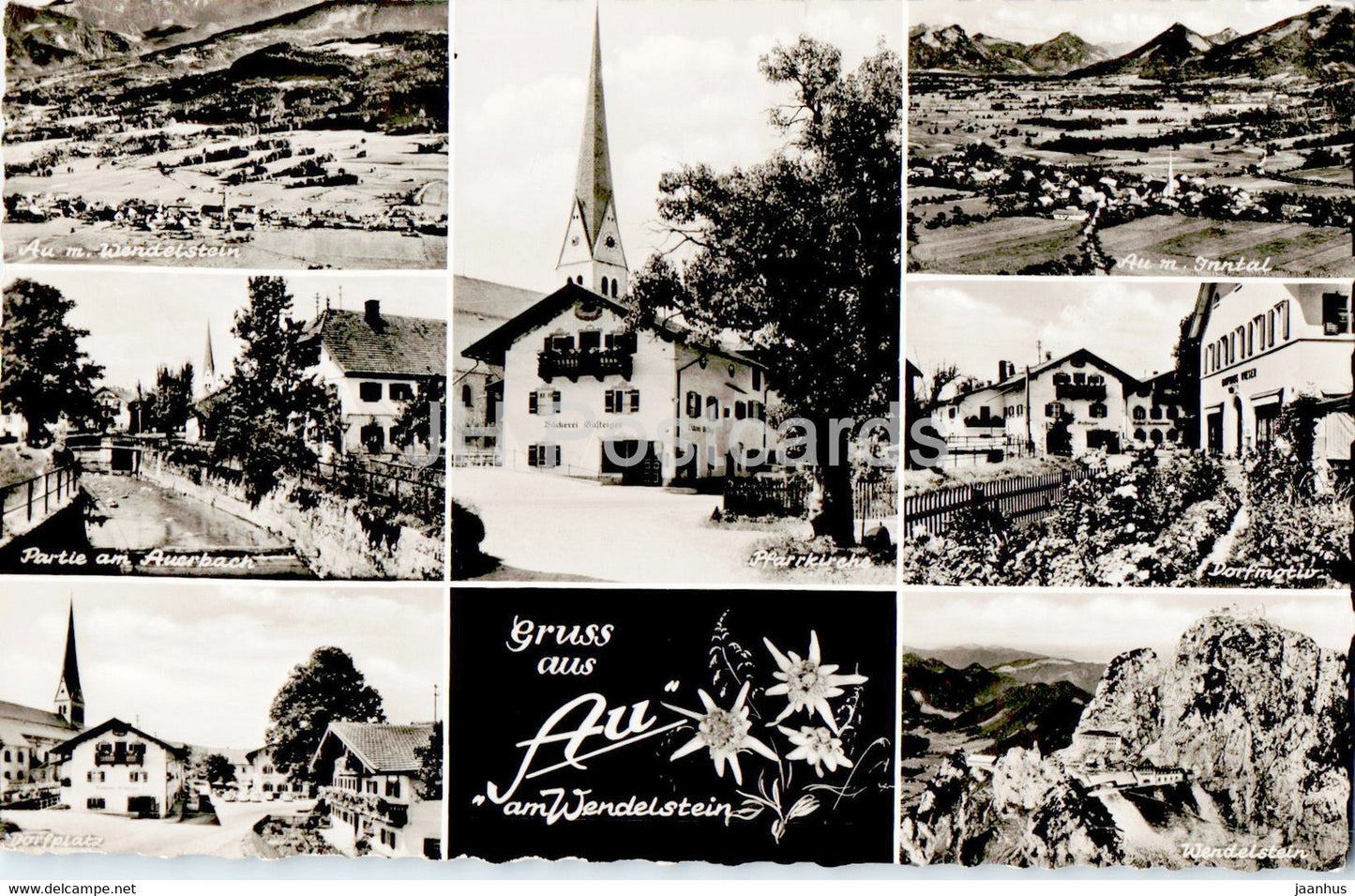 Gruss aus Au am Wendelstein - Pfarrkirche - Dorfmotiv - Dorfplatz - 1962 - Germany - used - JH Postcards