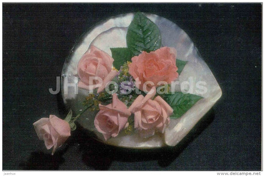 Pearl - roses - bouquet - ikebana - flowers - 1985 - Russia USSR - unused - JH Postcards