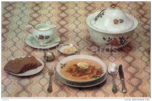table for soups - Table Setting - 1985 - Russia USSR - unused - JH Postcards