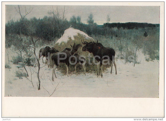painting by A. Stepanov - Elks , 1889 - Russian art - Russia USSR - 1978 - unused - JH Postcards
