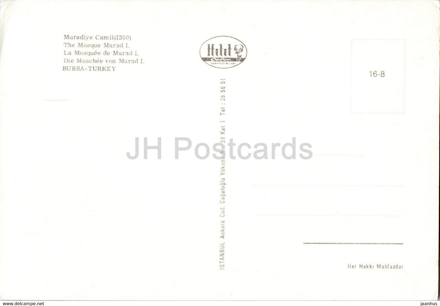 Bursa - The Mosque Murad I - 16-8 - Hitit - Turkey - unused