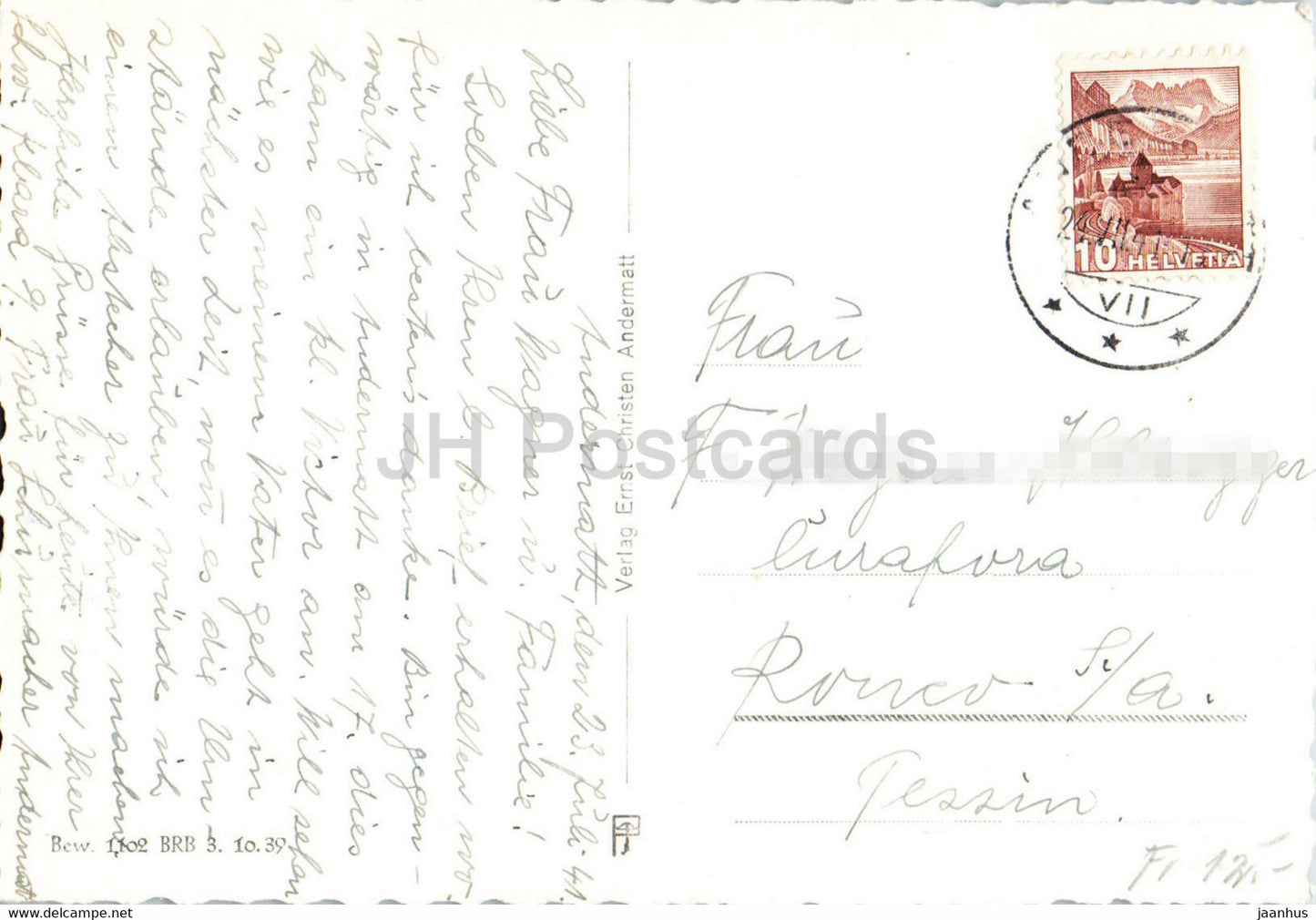 Andermatt 1444 m gegen die Furka - 3374 - carte postale ancienne - 1941 - Suisse - utilisé