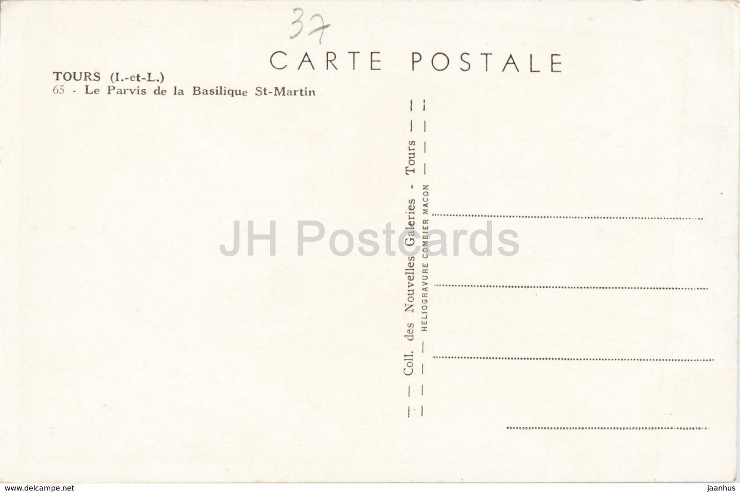 Tours - Le Parvis de la Basilique St Martin - cathédrale - 65 - carte postale ancienne - France - inutilisée