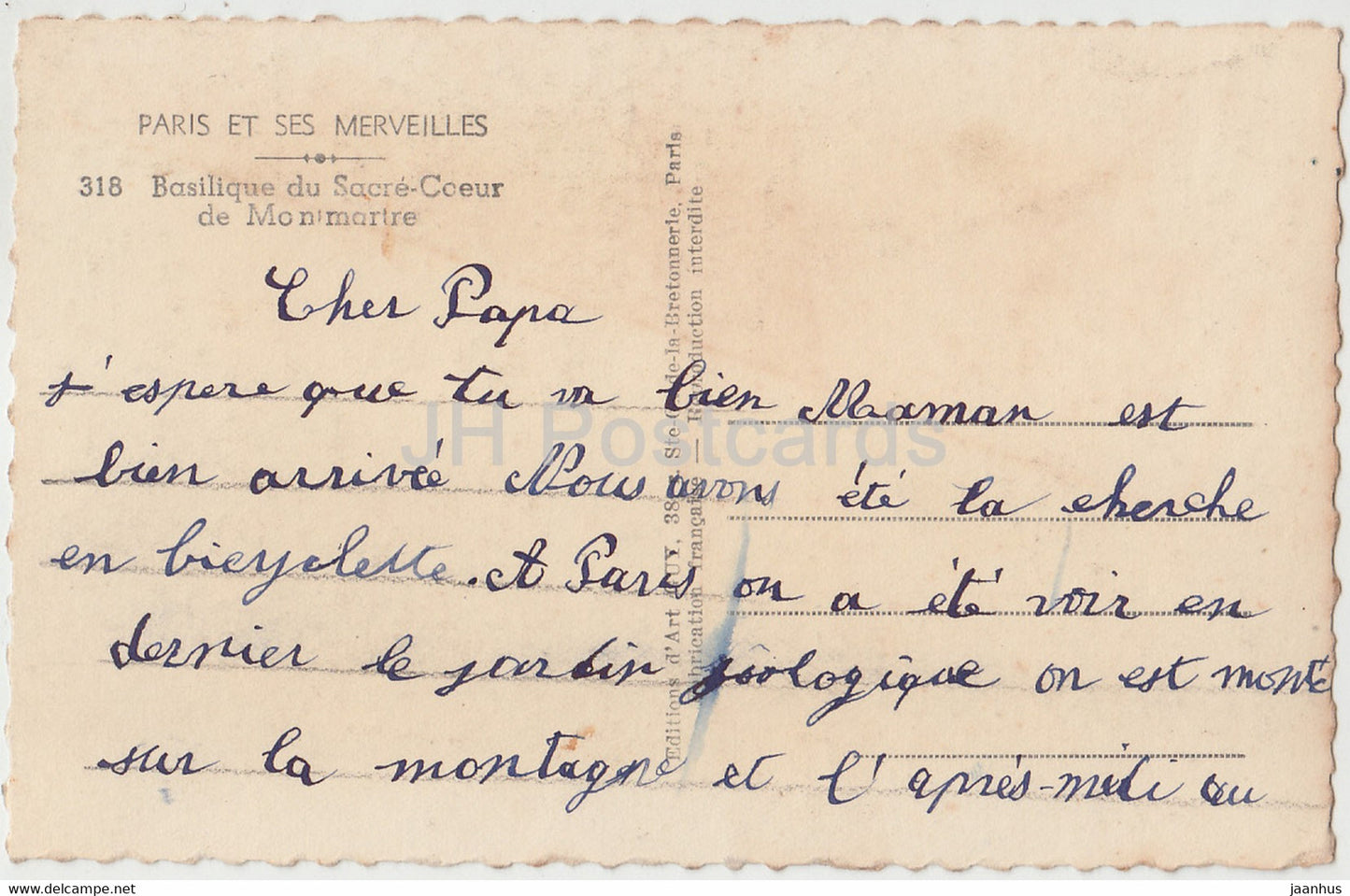 Paris - Basilique du Sacre Coeur de Montmartre - Kathedrale - 318 - alte Postkarte - Frankreich - gebraucht