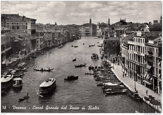 Canal Grande from Rialto Bridge - gondola - boat - 38 - Venice - Venezia - Italy - Italia - used - JH Postcards