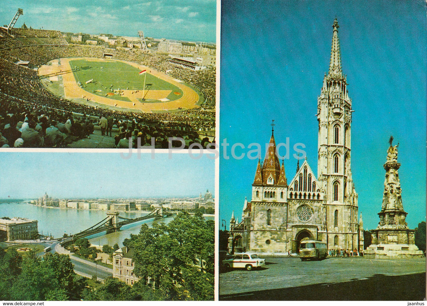 Budapest - stadium - bridge - cathedral - multiview - Hungary - unused - JH Postcards