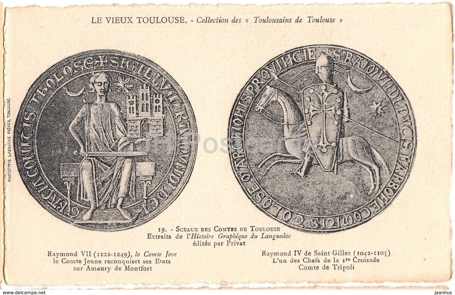 Le Vieux Toulouse - Sceaux des Comtes de Toulouse - 19 - old postcard - France - unused - JH Postcards