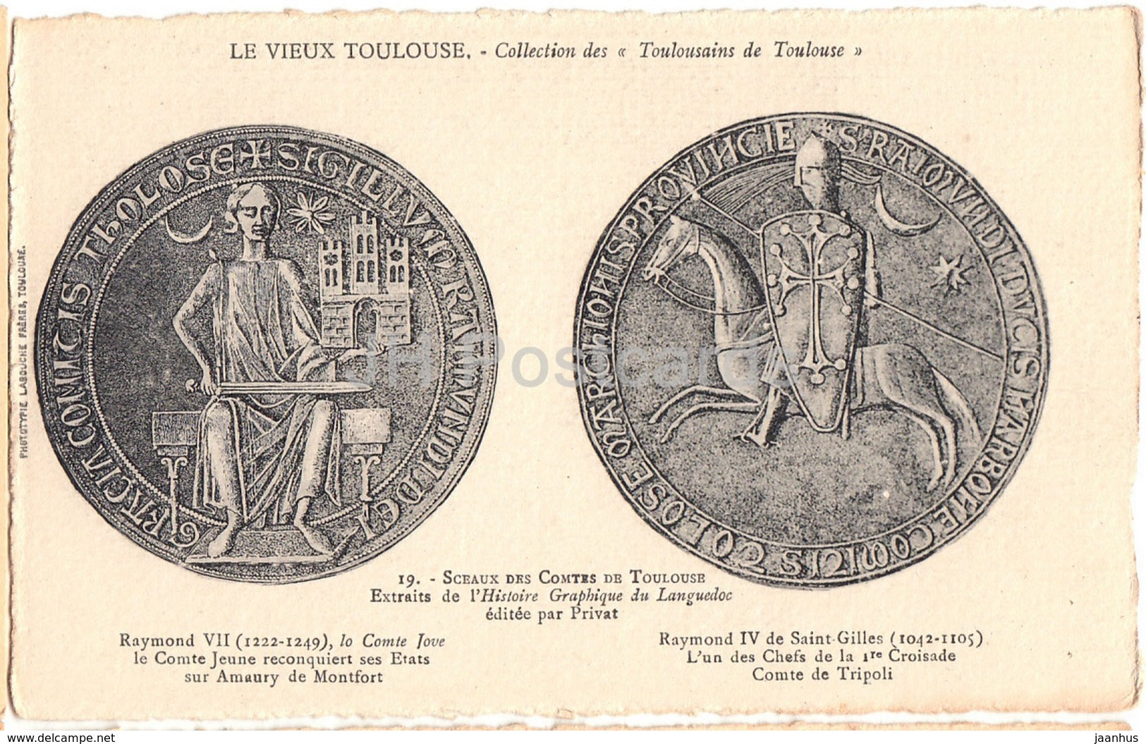 Le Vieux Toulouse - Sceaux des Comtes de Toulouse - 19 - old postcard - France - unused - JH Postcards