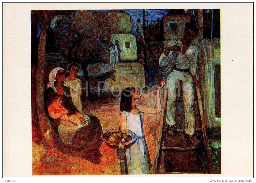 painting by A. Martirosyan - First Lamp , 1969 - armenian art - unused - JH Postcards