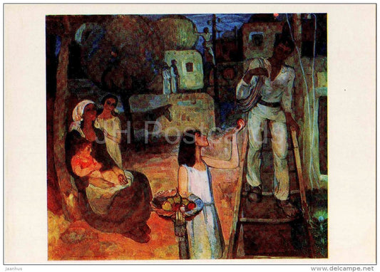 painting by A. Martirosyan - First Lamp , 1969 - armenian art - unused - JH Postcards