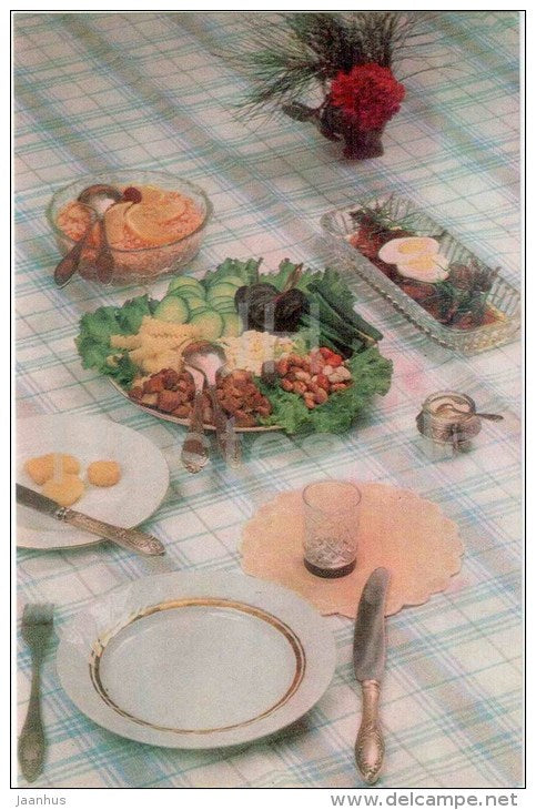 table for snacks - Table Setting - 1985 - Russia USSR - unused - JH Postcards