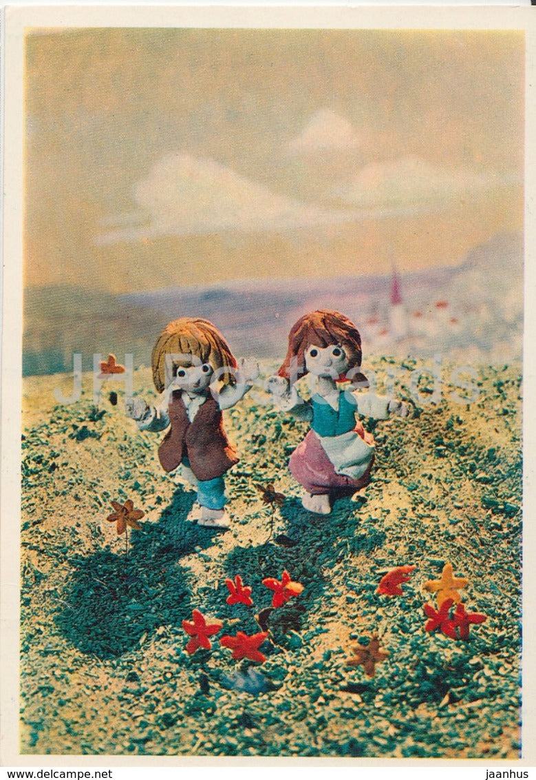 Hansel and Gretel by Brothers Grimm - meadow - dolls - Fairy Tale - 1975 - Russia USSR - unused - JH Postcards