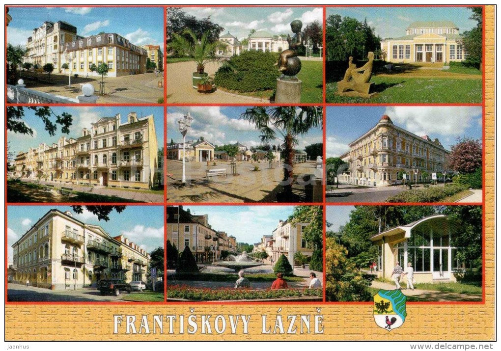Frantiskovy Lazne - Franzensbad - town views - olympic games stamp - Czech - used 2001 - JH Postcards